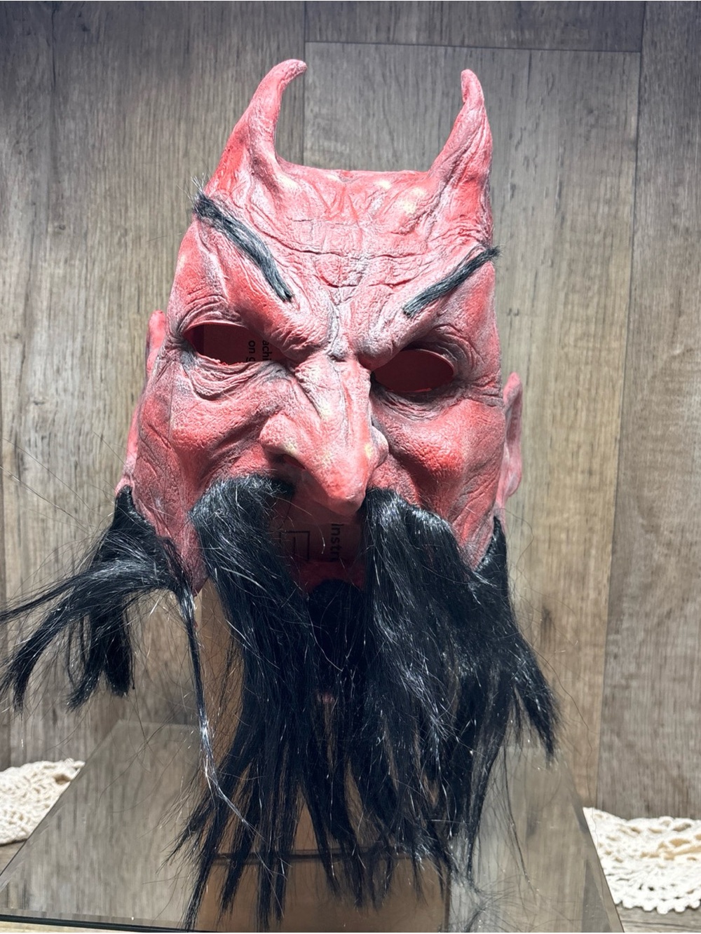 Vtg PMG Halloween Deluxe Chinless Deluxe Devil Mask with Black Hair Adult/Teen